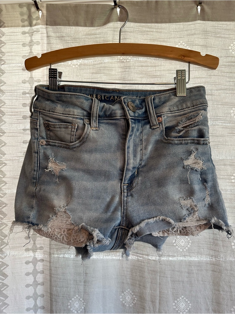 American Eagle Outfitters Light Blue Distressed Denim Cutoff Shorts